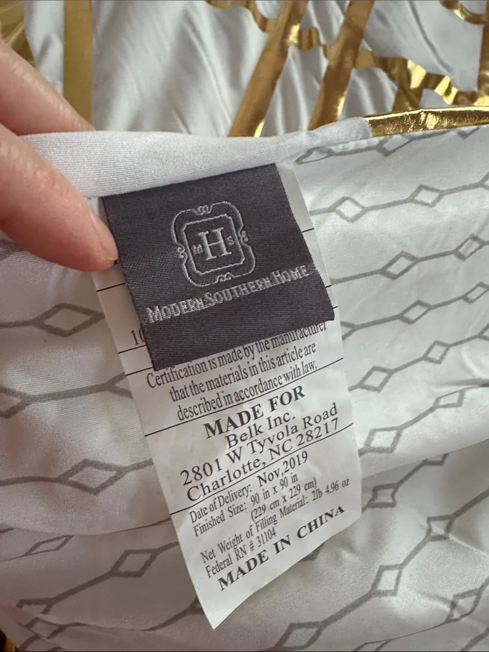 White and Gold Geometric Comforter Set